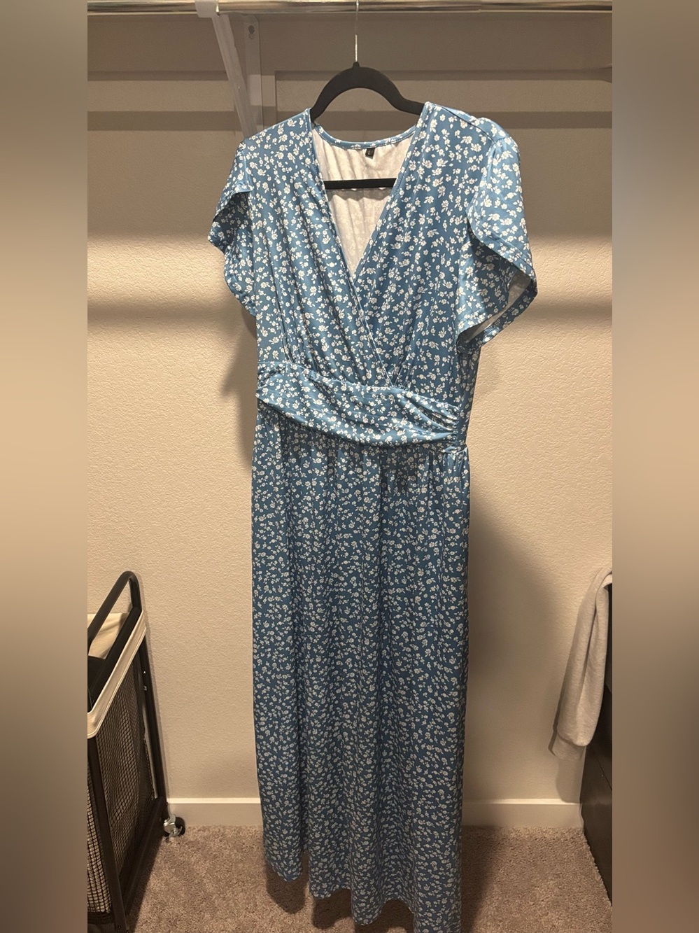 Blue Floral Wrap Maternity Maxi Dress - Women